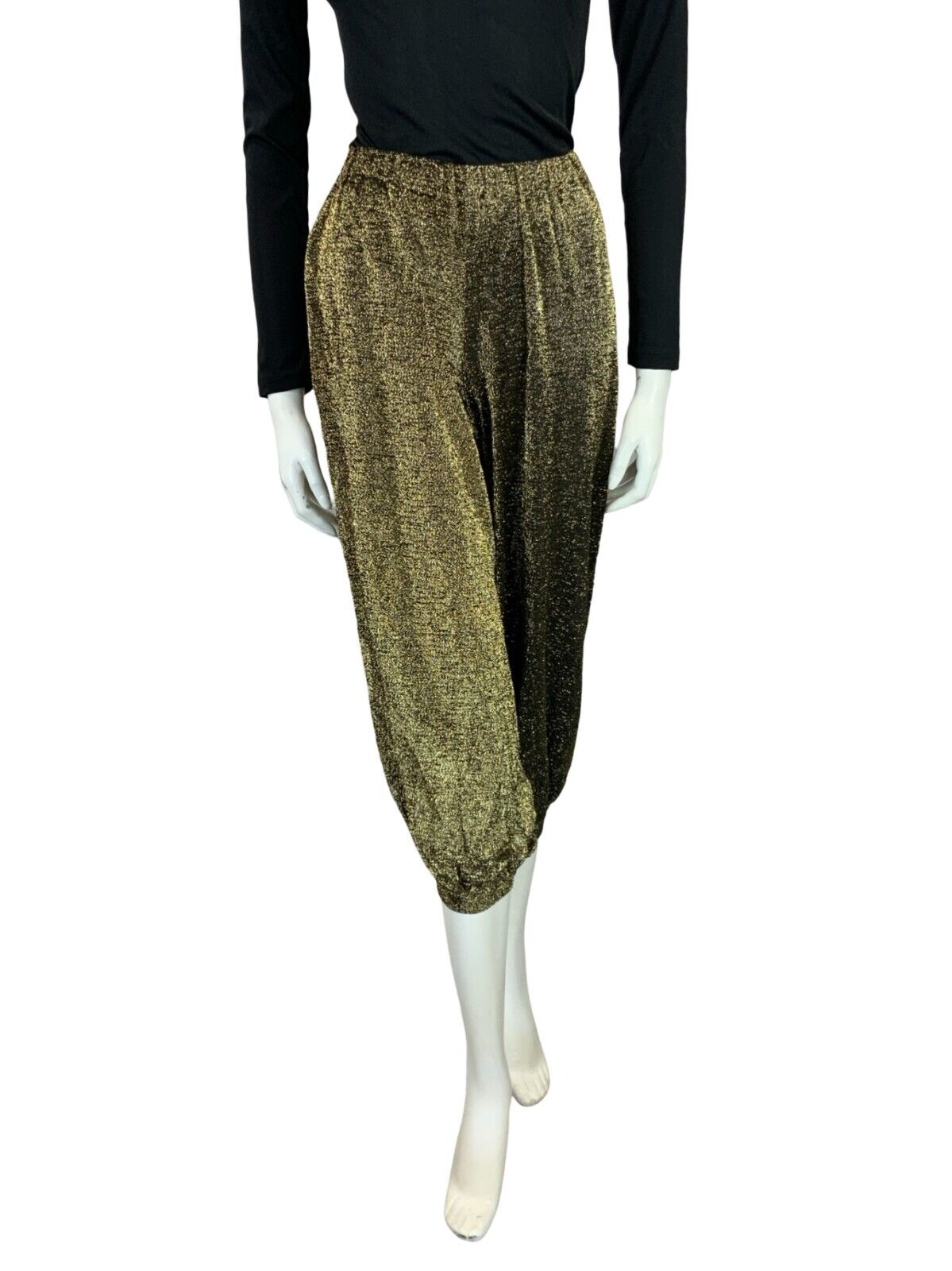 VTG 70S GOLD TWO TONE DISCO STUDIO 54 LUREX HAREM PANTS TROUSERS SIZE 6 8 S