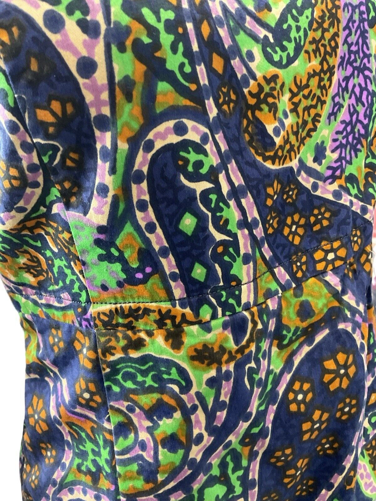 VTG 60S PAISLEY PSYCHEDELIC MINI MOD GOGO SCOOTER DRESS GREEN PURPLE BLUE 8 10