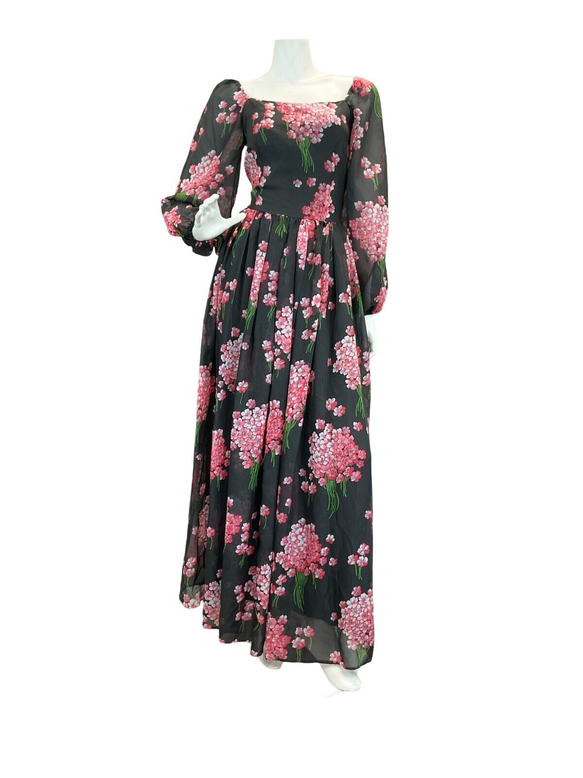 VT 70S ROMANTIC BLACK PINK FLORAL WEDDING PARTY MAXI DRESS 8 10