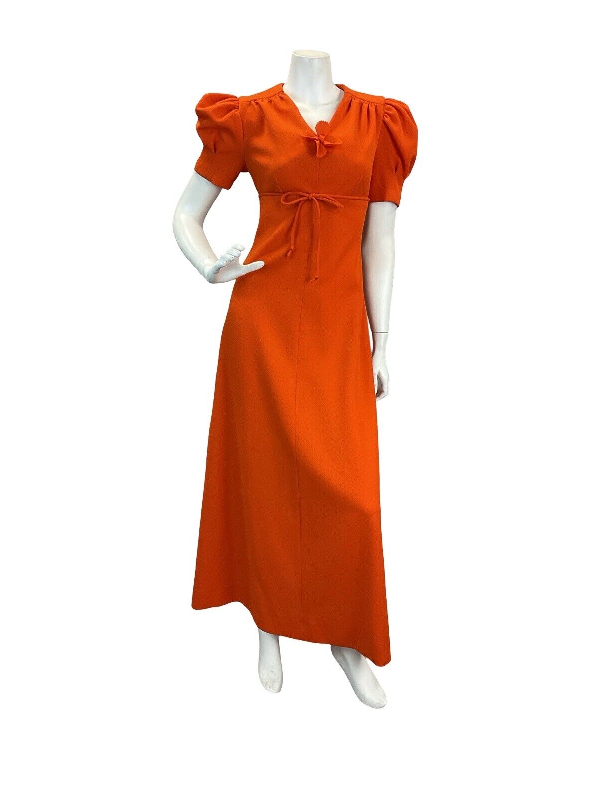 VTG 70S TANGERINE ORANGE FORMAL PUFF SLEEVE PARTY MAXI DRESS 8 10