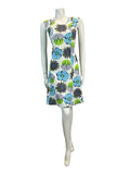 VTG 60S 70S WHITE BLUE GREEN FLORAL MOD A-LINE MINI DRESS 8 10