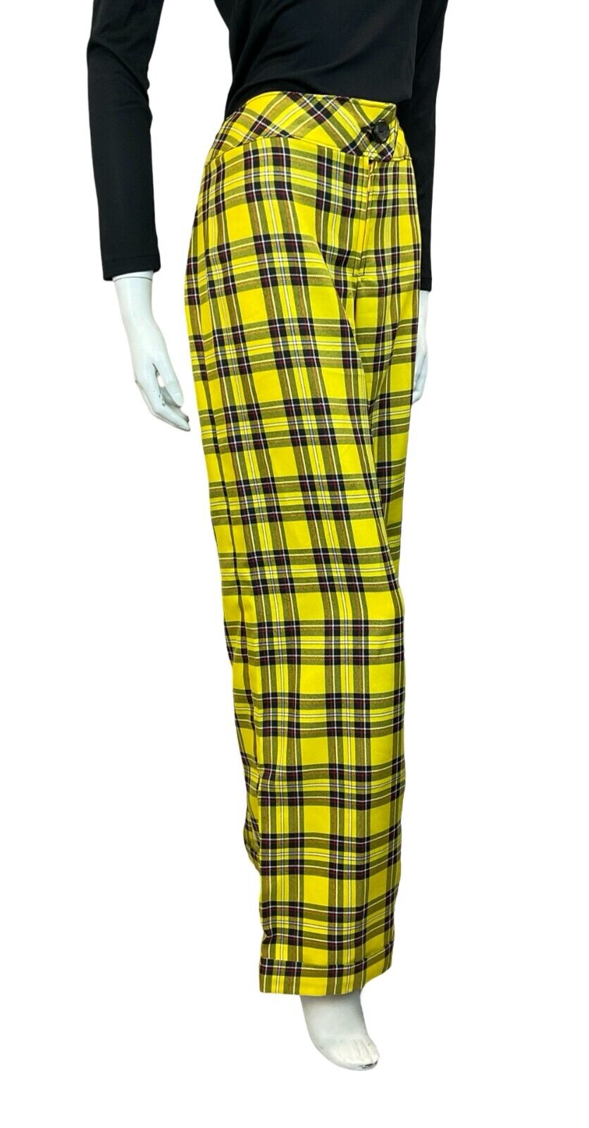 VTG 70S YELLOW BLACK RED TARTAN PUNK STRAIGHT LEG TROUSERS SIZE 12 14