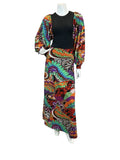 VTG 70S MULTICOLOUR TRIPPY PSYCHEDELIC PATTERN BISHOP SLEEVE MAXI DRESS 8 10