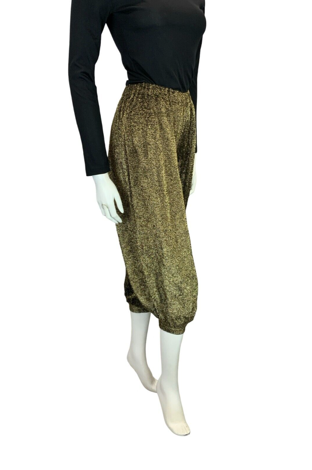 VTG 70S GOLD TWO TONE DISCO STUDIO 54 LUREX HAREM PANTS TROUSERS SIZE 6 8 S