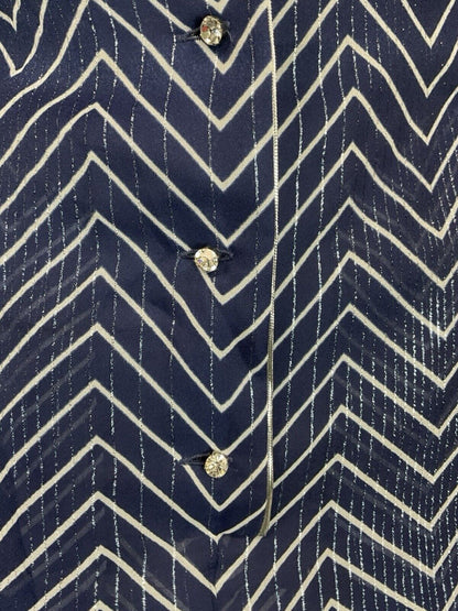 VTG 70S NAVY BLUE WHITE SPARKLE STRIPE DAGGER COLLAR PARTY SHIRT DRESS 12