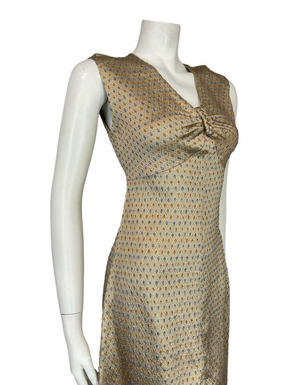 60S GOLD BLUE ORANGE DIAMOND CHECKED SPARKLING PARTY EVENING MIDI DRESS 10