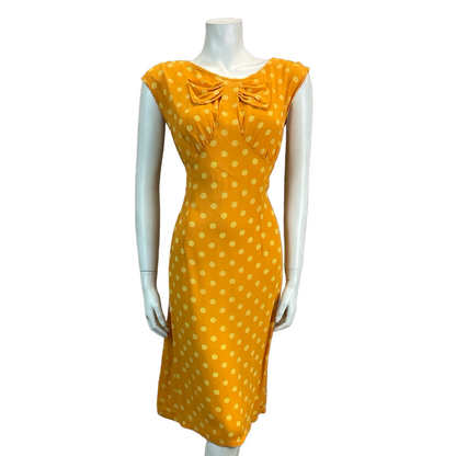 VTG 60s 70s ORANGE YELLOW POLKA DOT MIDI DRESS 10 12