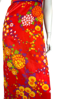 VTG 70S PSYCHEDELIC FLORAL DAISY EMPIRE MAXI DRESS RED ORANGE YELLOW PURPLE 8