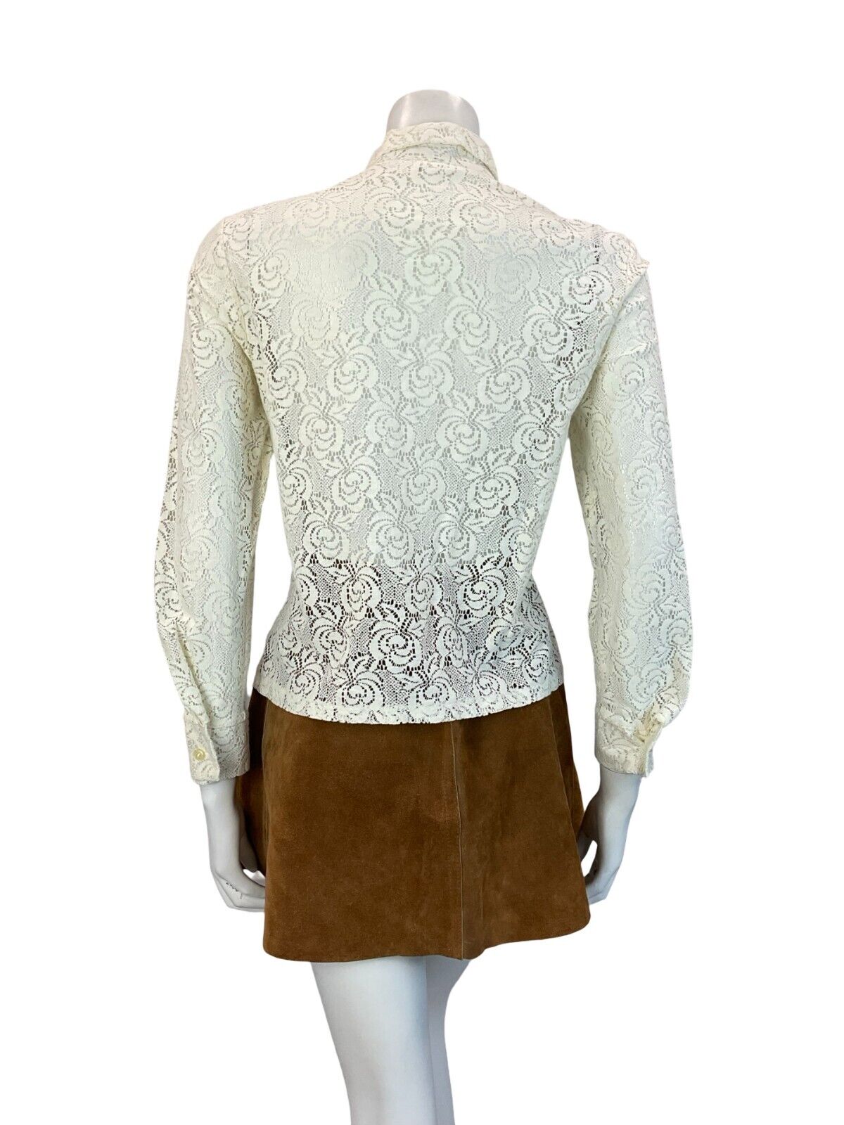 VTG 60S 70S FLORAL COTTON LACE LONG SLEEVE SHIRT SIZE 10