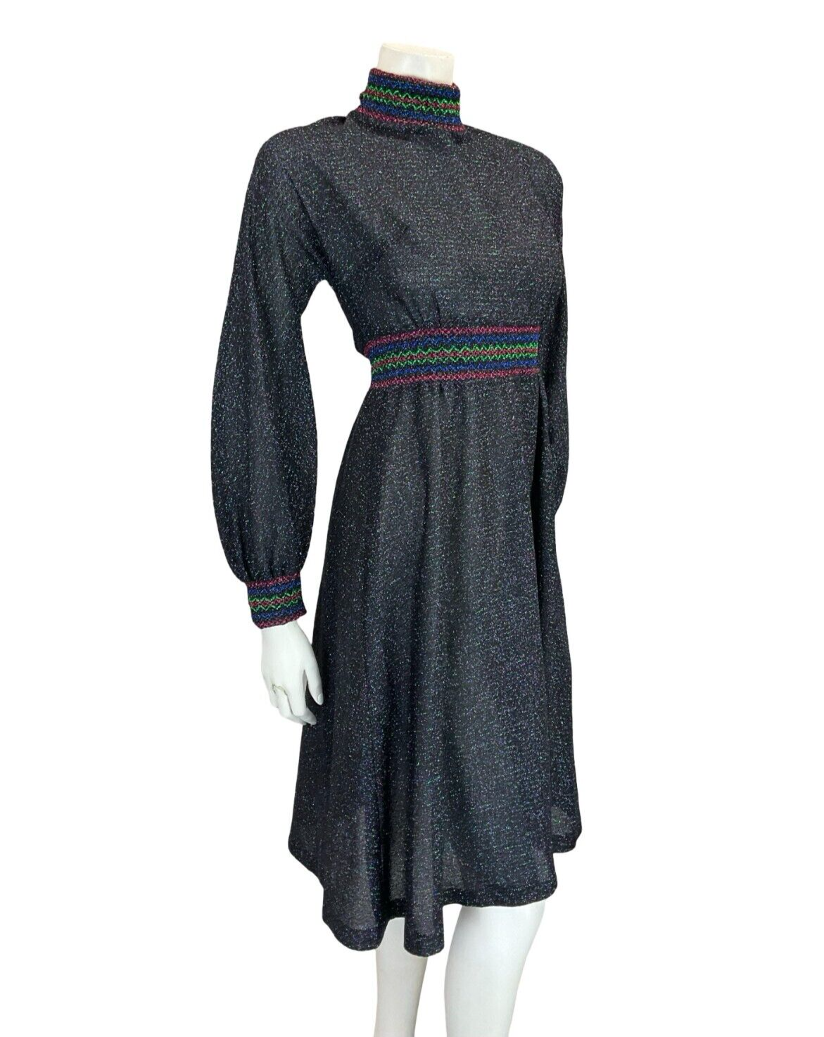 VTG 70S WINDSMOOR RAINBOW LUREX DISCO PINK PURPLE GREEN BLUE TURTLENECK DRESS 10