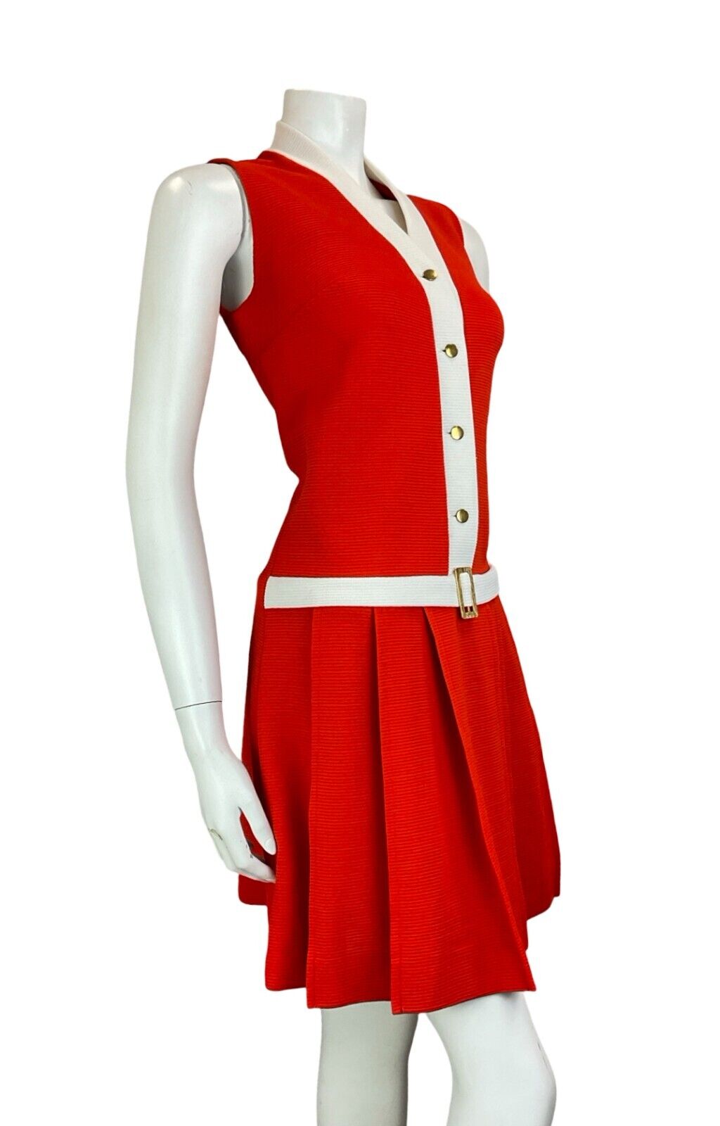 VTG 60S 70S DROP WAIST SLEEVELESS RED WHITE MINI DRESS SIZE 10 12