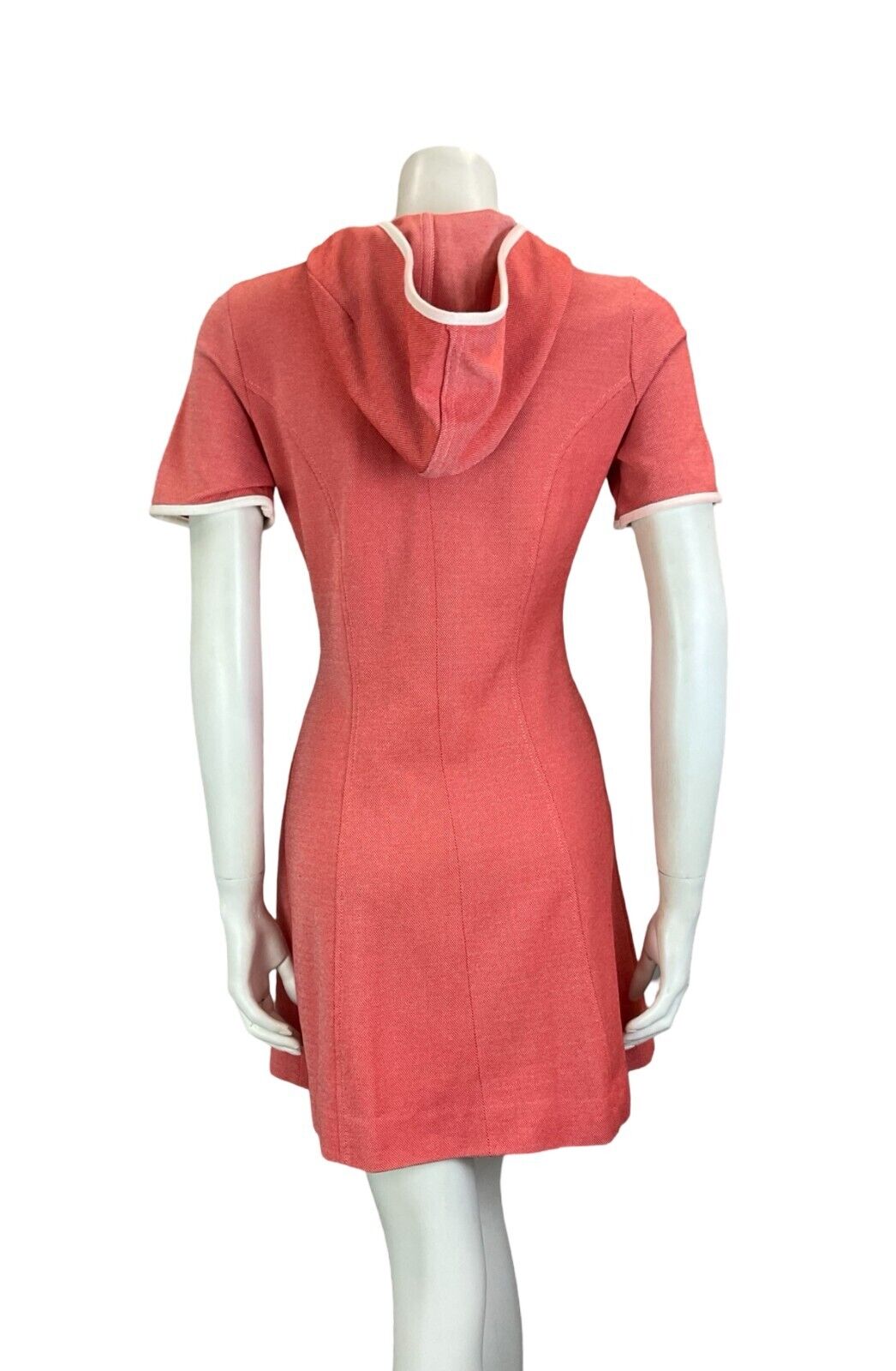 VTG 70S SPORTY PREPPY RED MEDIEVAL REVIVAL LACE UP HOODED SHORT SLEEVE DRESS 10