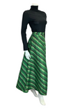 VTG 70S GREEN BLACK GOLD STRIPED BAR GEOMETRIC MAXI SKIRT SIZE 8