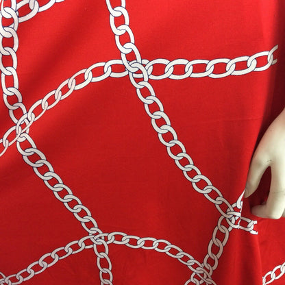 60S 70s VINTAGE RED WHITE CHAIN PATTERN FLOATY DRESS 4 6