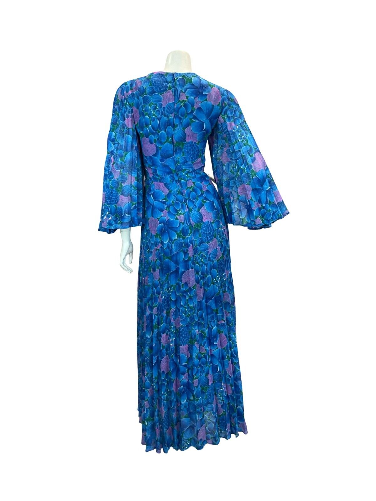 VTG 70S WEDDING OCCASION FLORAL CAPE SLEEVE MAXI DRESS BLUE PINK 10 12