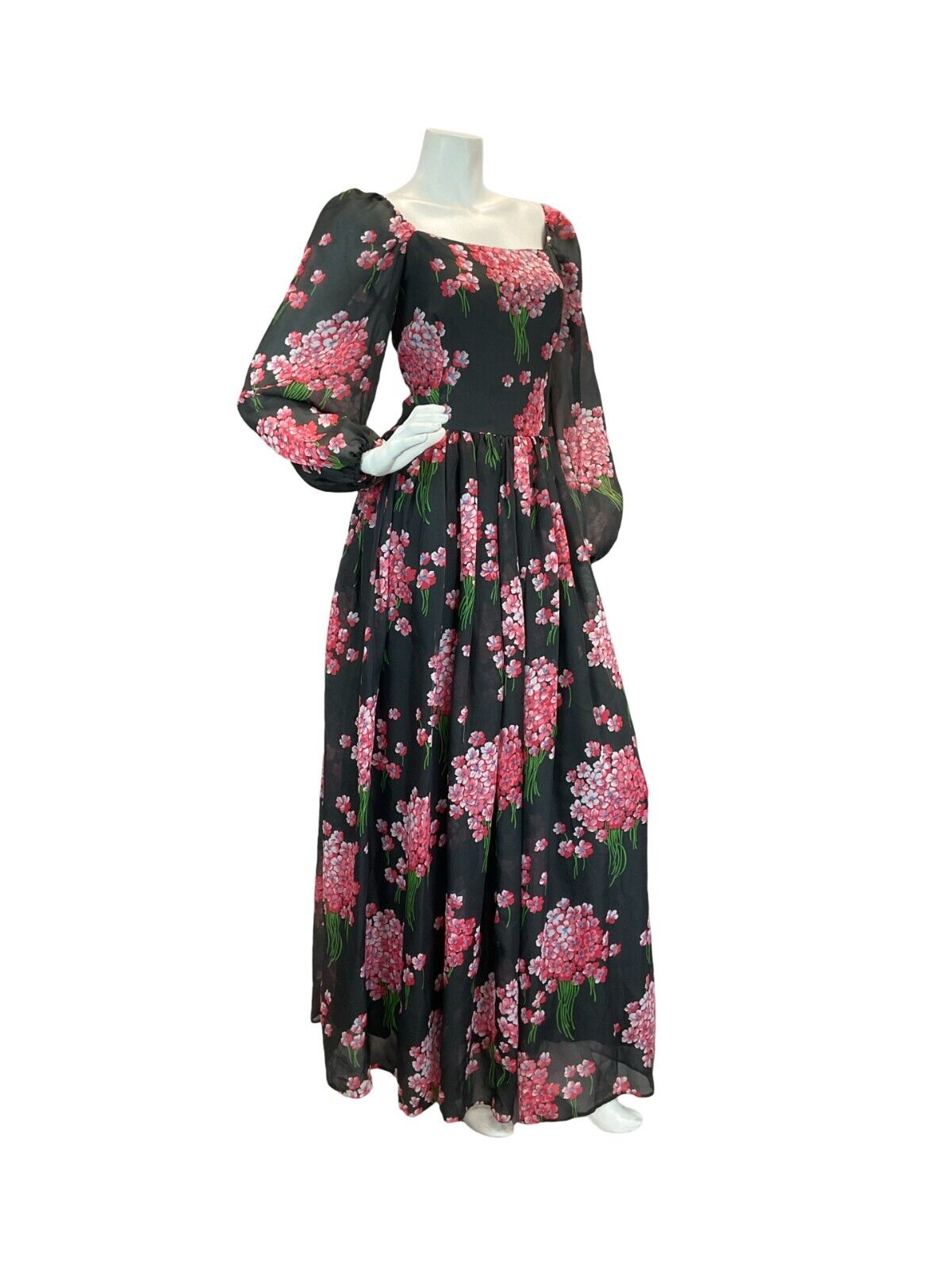 VT 70S ROMANTIC BLACK PINK FLORAL WEDDING PARTY MAXI DRESS 8 10