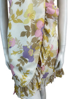 VTG 60S EMPIRE FAUX FLORAL WRAP MINI DRESS 10 12