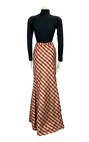 VTG 70S CREAM GOLD RED CHECKED PRAIRIE PARTY TAFFETA MAXI SKIRT SIZE 6 XS