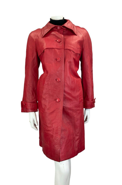 VTG 70S RED LEATHER DAGGER COLLAR BUTTON DOWN MOD COAT SIZE 12