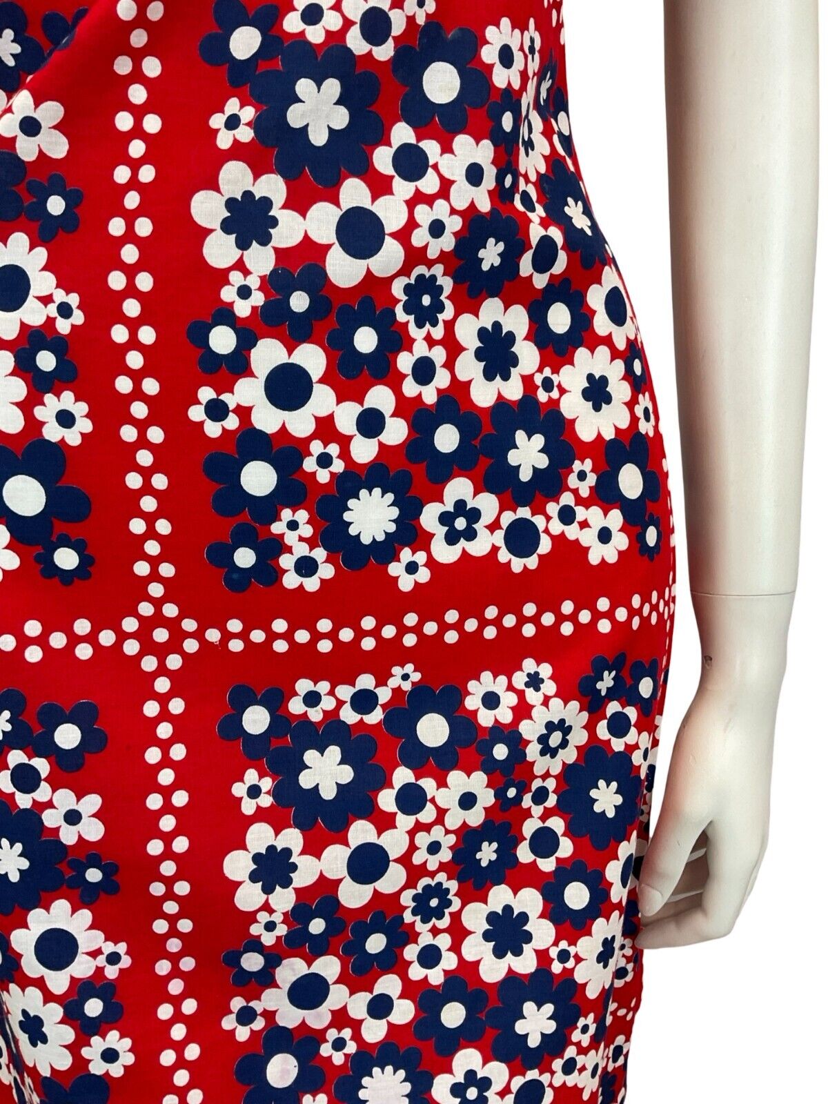 VTG 60S MOD GOGO SCOOTER DAISY SHIFT MINI DRESS RED BLUE WHITE 10 12