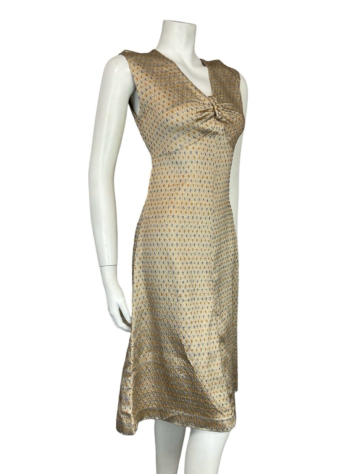 60S GOLD BLUE ORANGE DIAMOND CHECKED SPARKLING PARTY EVENING MIDI DRESS 10