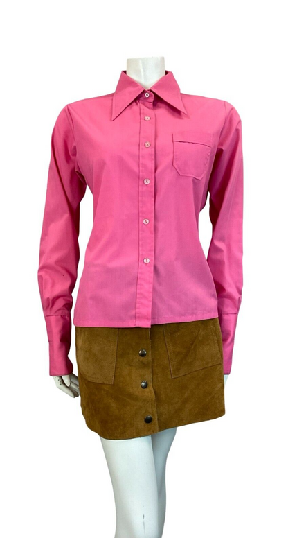 VTG HOT PINK DAGGER COLLAR NEAPOLITAN LONG SLEEVE SHIRT SIZE 14