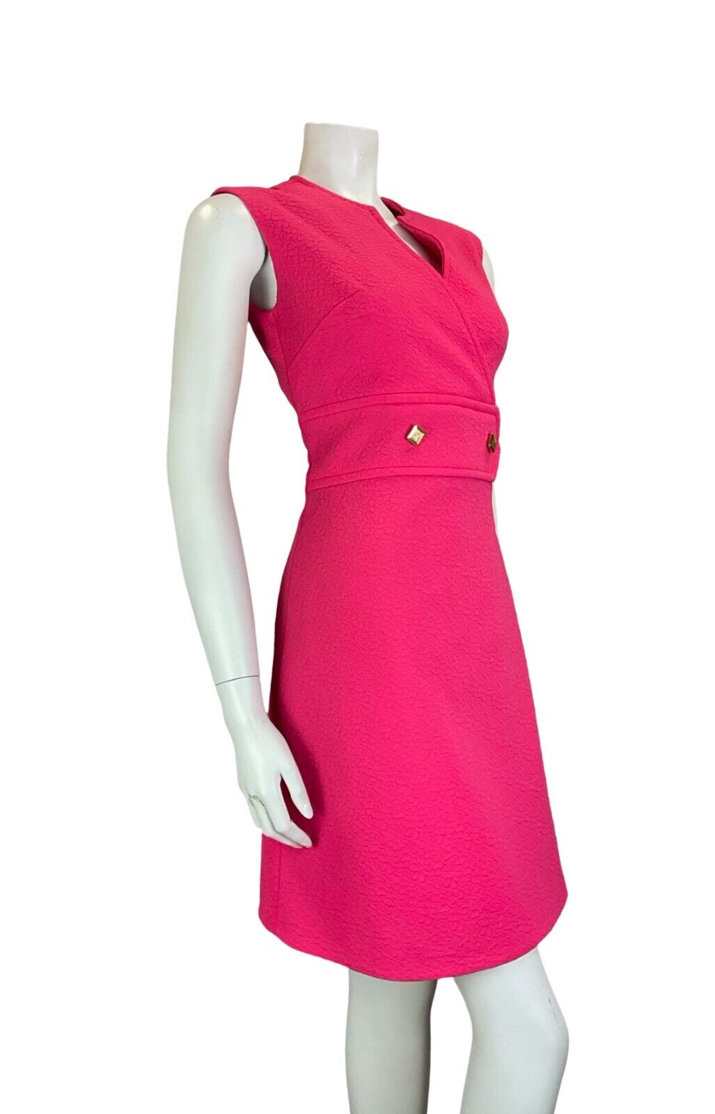 VTG 60S HOT PINK MOD SECRETARY SLEEVELESS TEXTURED EMBOSSED DRESS SIZE 10