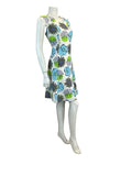 VTG 60S 70S WHITE BLUE GREEN FLORAL MOD A-LINE MINI DRESS 8 10