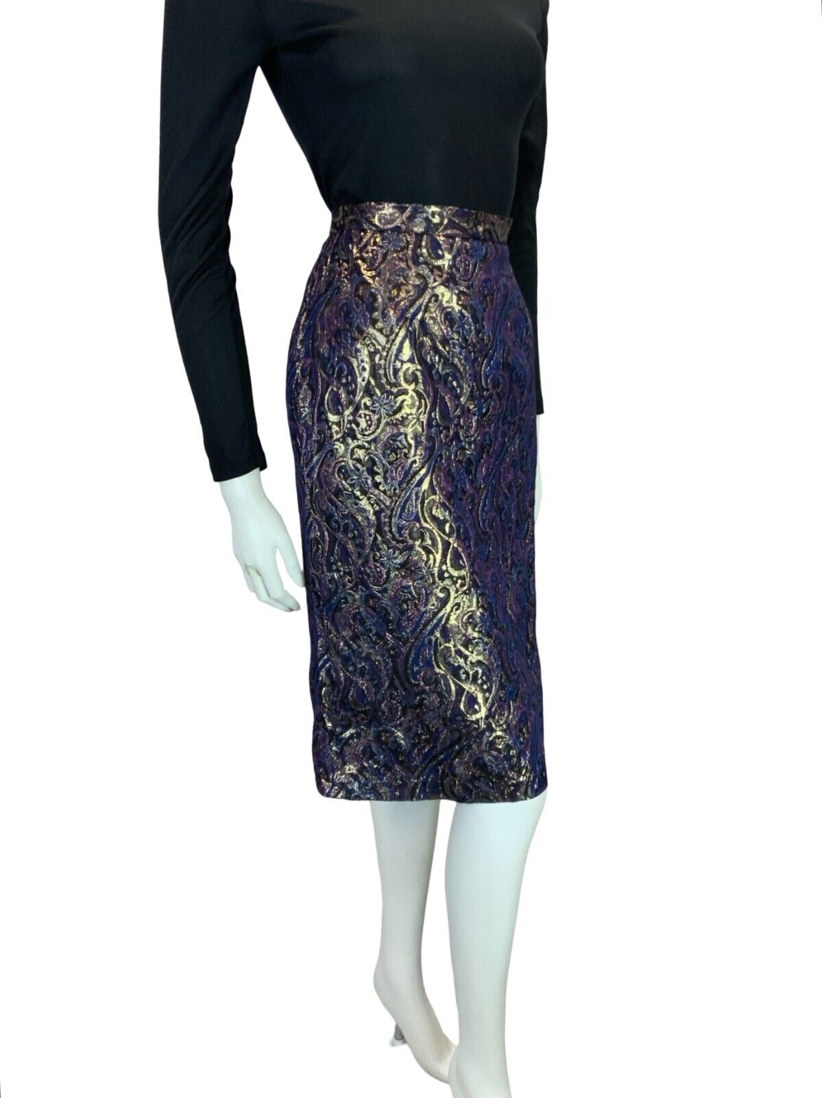 VTG 60S IRIDESCENT PURPLE BLUE GOLD MOD PARTY PSYCHEDELIC PENCIL SKIRT 8 10