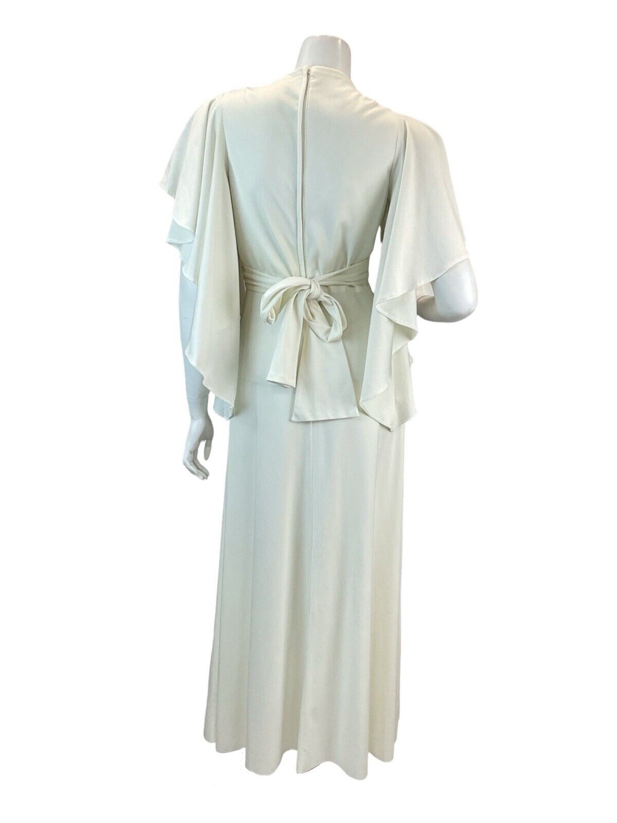 VTG 70s CREAM PLUNGE BELL SLEEVE BOHO BRIDAL WEDDING MAXI DRESS 8 10 12