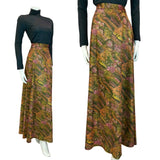 VTG 60S 70S BROWN ORANGE PINK ABSTRACT TREE PRINT MAXI SKIRT SIZE 10