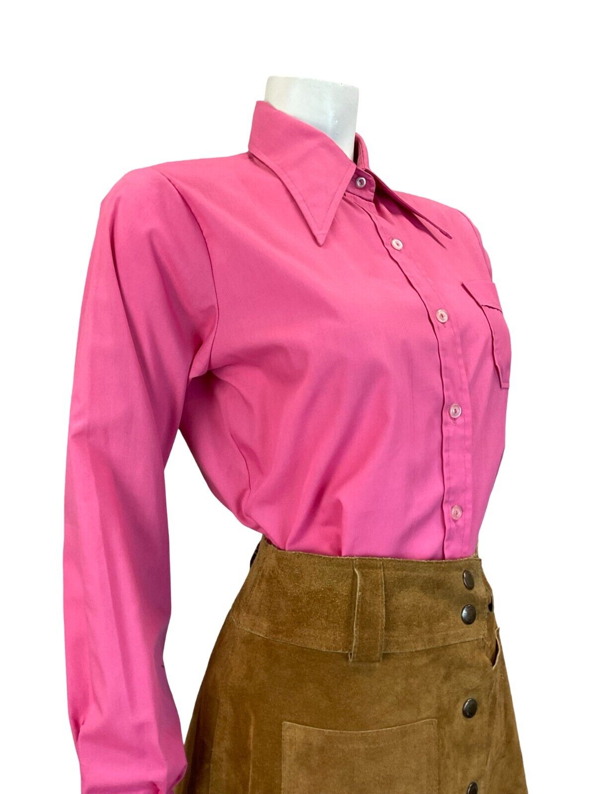 VTG HOT PINK DAGGER COLLAR NEAPOLITAN LONG SLEEVE SHIRT SIZE 14