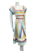 VTG 70S FIESTA SUMMER SUN CHEVRON STRIPED MIDI DRESS 6 8