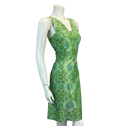 VINTAGE 60s 70s GREEN GEOMETRIC TRIPPY PATTERN MINI DRESS 10