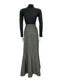 VTG 70S CHARCOAL SILVER GLITTERY PARTY LUREX FLARE FISHTAIL MAXI SKIRT 10 12