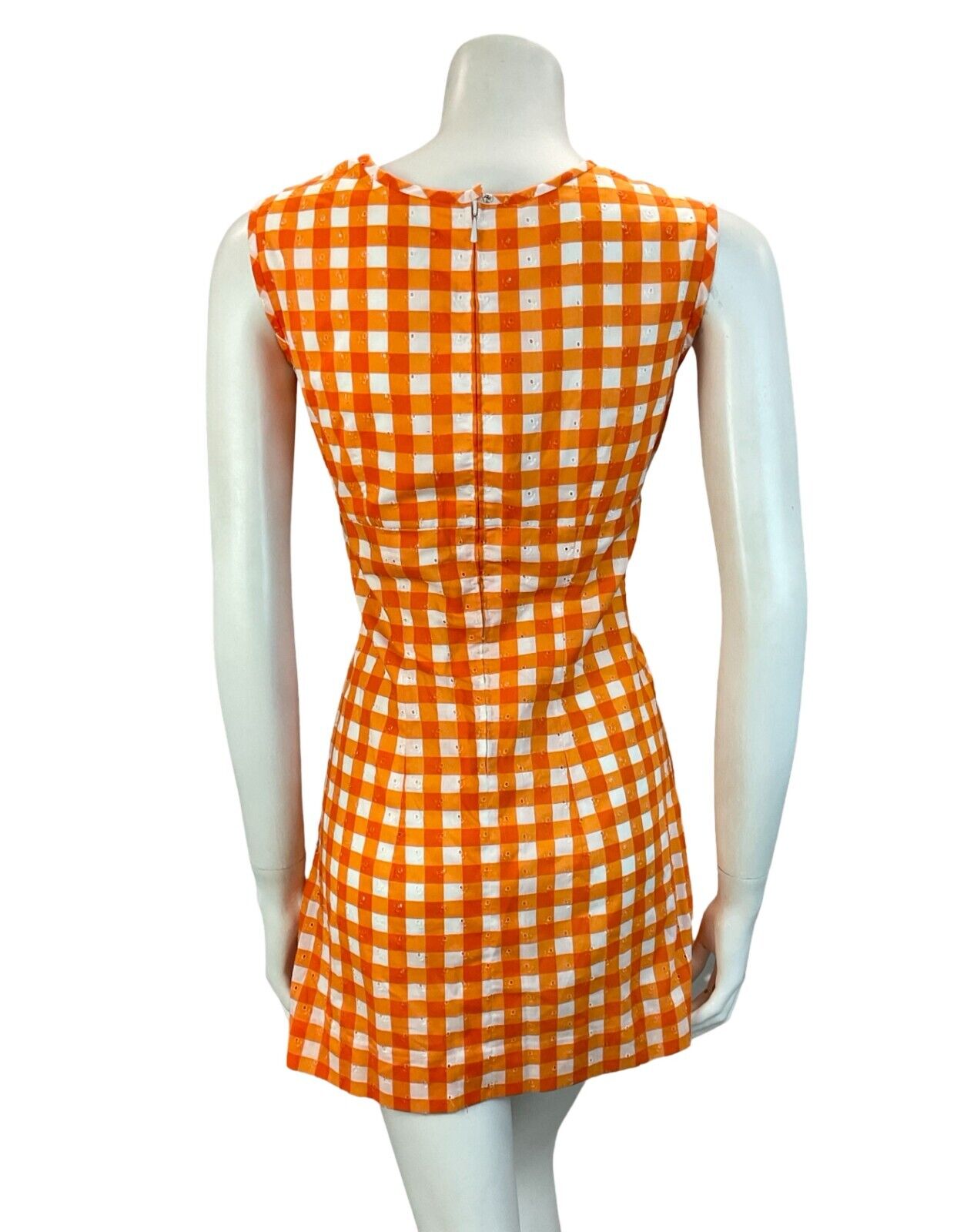 VTG 60S 70S MOD SCOOTER GOGO SUMMER SUN GINGHAM MINI DRESS ORANGE 10 12