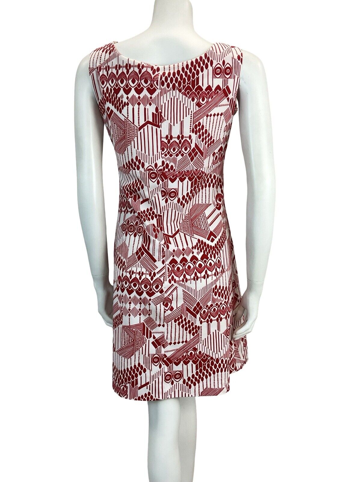 VTG 60S 70S ABSTRACT MOD GOGO SCOOTER RED WHITE MAROON MINI SHIFT DRESS 8 10 12