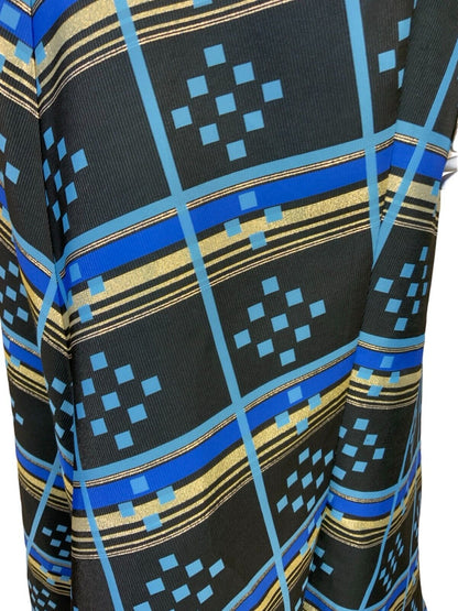 VTG 60S 70S BLACK BLUE GOLD GEOMETRIC CHECKED STRIPE A LINE MAXI SKIRT 6