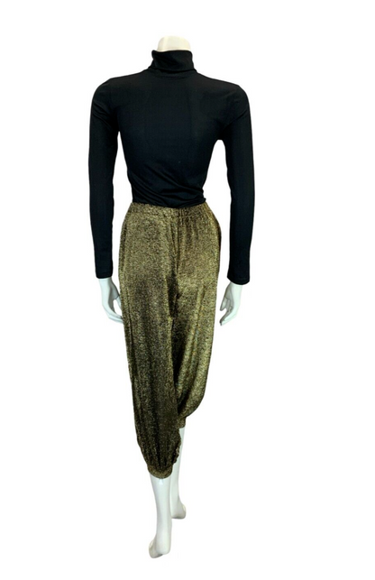 VTG 70S GOLD TWO TONE DISCO STUDIO 54 LUREX HAREM PANTS TROUSERS SIZE 6 8 S