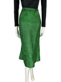 VTG 70S EMERALD GREEN GLITTERY LUREX MIDI SKIRT WITH SLIT SIZE 14