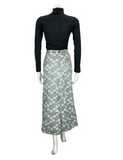 VTG 60s SILVER WHITE LUREX DAISY TWO TONE MOD PARTY MIDI SKIRT SIZE 10