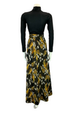 VTG 70S BLACK SILVER YELLOW FOLIAGE BOHO HIPPY FLORAL GLITTERY MAXI SKIRT 10