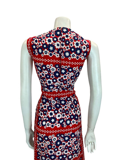 VTG 60S MOD GOGO SCOOTER DAISY SHIFT MINI DRESS RED BLUE WHITE 10 12