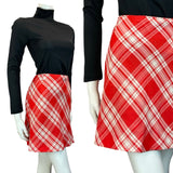 VTG 60S 70S RED WHITE TARTAN CHECKERED MOD MINI SKIRT SIZE 8