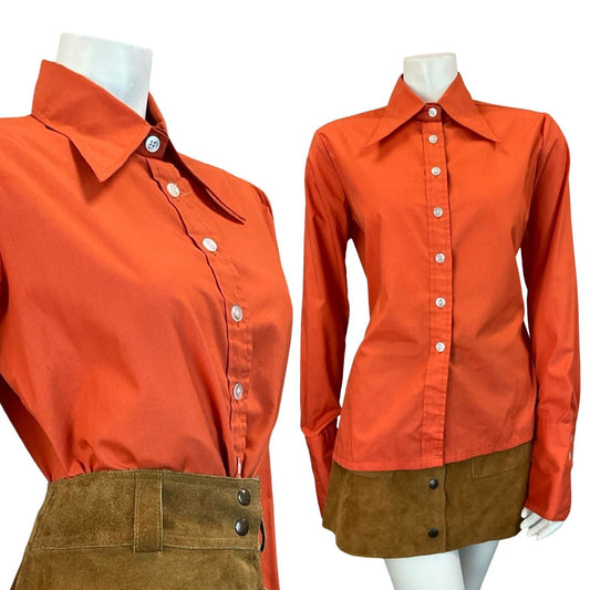 VTG RUSTY ORANGE WING COLLAR NEAPOLITAN SLEEVE SHIRT SIZE 16 18