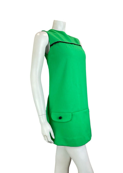 VTG 60S MOD GOGO SCOOTER GREEN SLEEVELESS MINI DRESS SIZE 8