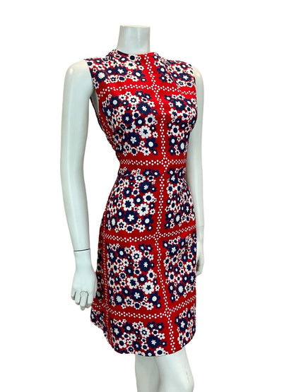 VTG 60S MOD GOGO SCOOTER DAISY SHIFT MINI DRESS RED BLUE WHITE 10 12