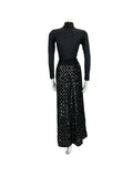 VTG 70S BLACK ZIG ZAG SEQUIN THICK KNITTED BLACK SILVER PARTY MIDI SKIRT 10 12