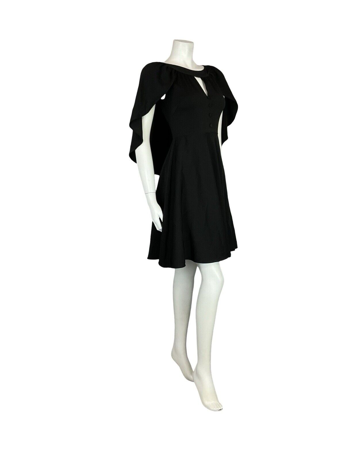 VTG 60S 70S BLACK CAPE KEYHOLE NECK FORM FITTING LITTLE BLACK MINI DRESS 4