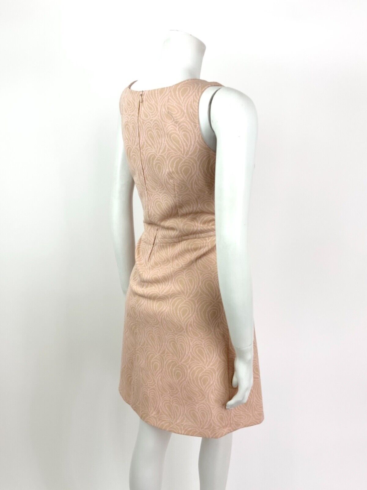 VINTAGE 60s 70s BEIGE BABY PINK SWIRL PSYCHEDELIC PAISLEY SLEEVELESS DRESS 12